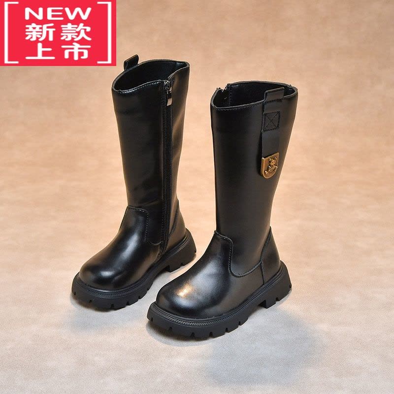 可莉允女童靴子2022秋冬新款加绒公主长靴软底高筒皮靴防滑儿童二棉冬鞋图片