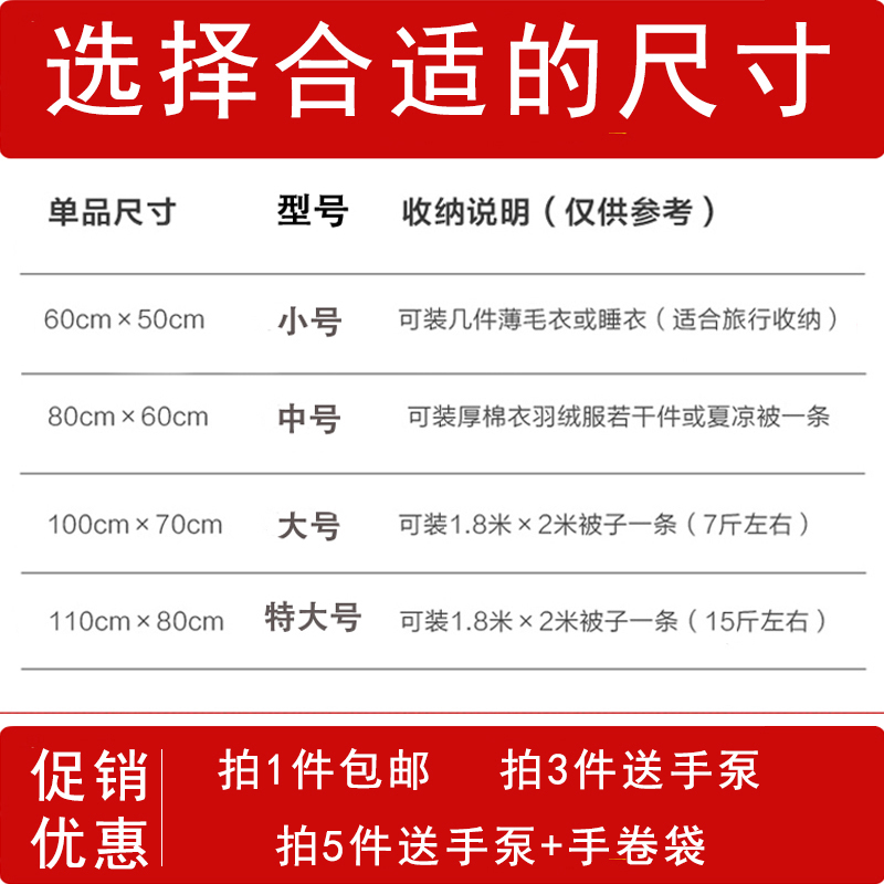 特大号抽气压缩袋棉被子衣物收纳袋整理袋真空压缩袋收纳袋 三维工匠高清大图