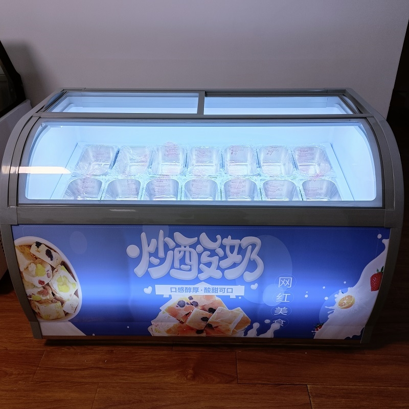 厚切炒酸奶柜炒冰沙冷柜冰粥柜直冷冷冻柜花车定制冰淇淋展示柜14盒除