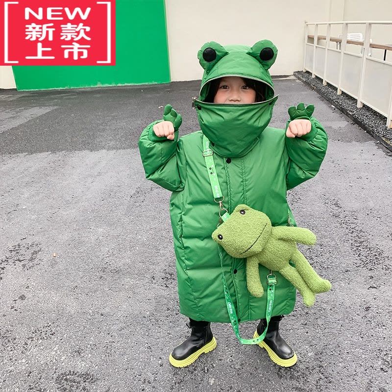 可莉允儿童棉服2022冬款韩版女童加厚卡通青蛙羽绒服棉衣男童长款外套潮图片