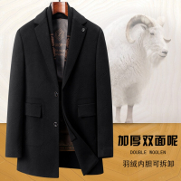 花花公子品牌可拆卸羽绒内胆男士双面羊毛呢外套加厚中长款中年男装外套冬_261752 190 黑色