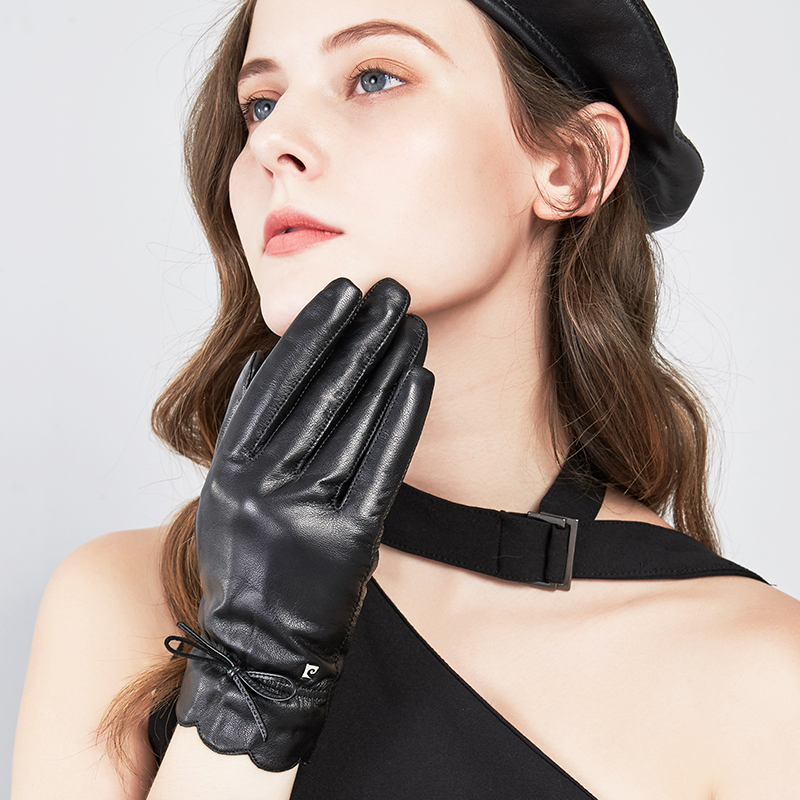皮尔·卡丹(pierre cardin) 834291049B 柔绒里女士触屏绵羊皮真皮手套M-XL可选黑色（单位：副）