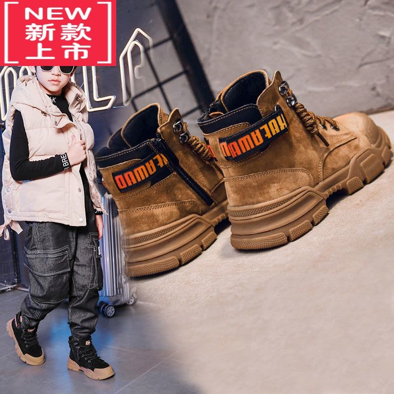 可莉允男童马丁靴儿童鞋子秋冬加绒加厚中大童棉鞋2022年新款小孩童靴子图片
