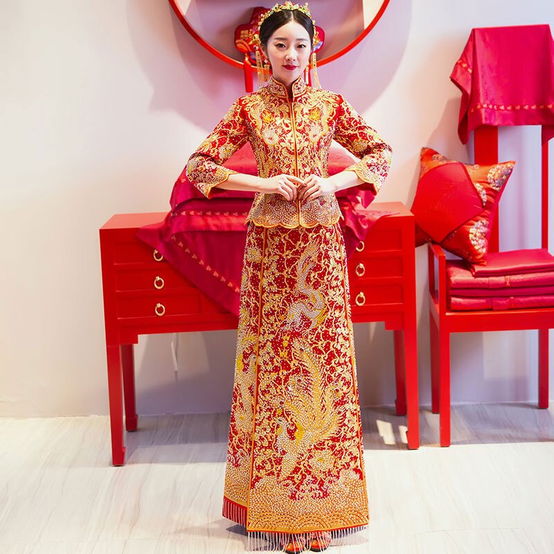 秀禾服2018新款龙凤褂中式婚纱新娘结婚敬酒服旗袍嫁衣古装马来服