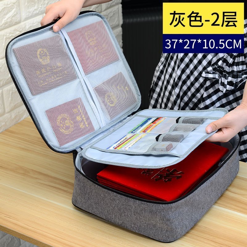 家柏饰(CORATED)收纳包家庭重要文件卡包大容量多层整理家用房本多功能收纳盒 2层灰色-卡位-无密码锁【领券立减5元】