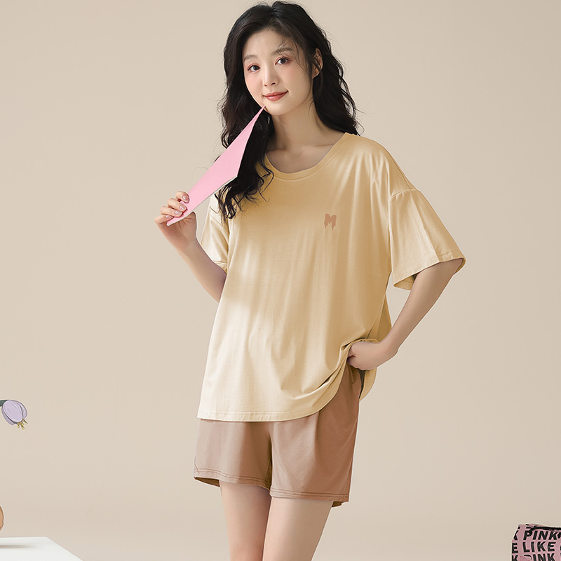 浪莎睡衣女带胸垫冰丝短袖夏薄款莫代尔家居服可外穿套装2025新尔高清大图