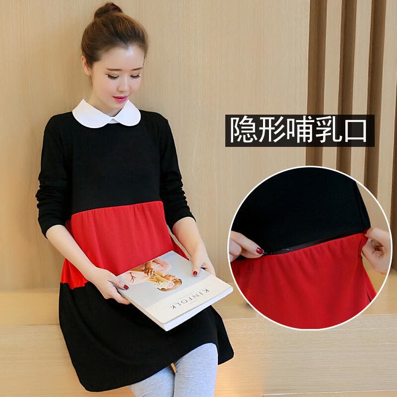 迪鲁奥（DILUAO)孕妇连衣裙孕妇装秋装中长款韩版拼接长袖孕妇裙加肥加大码200斤图片