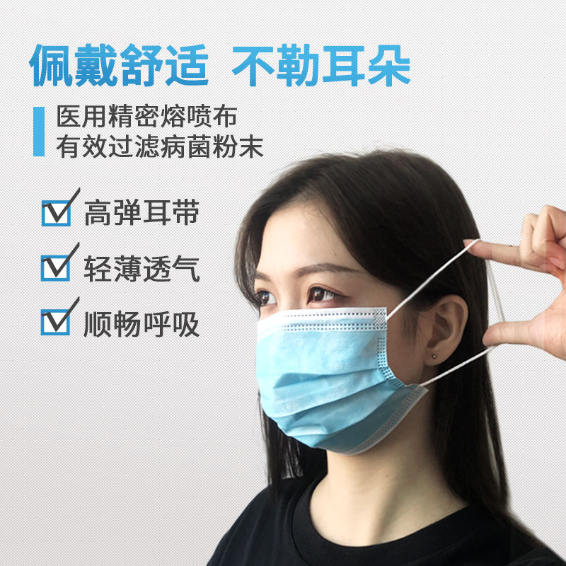 cvkk一次性医用口罩50只独立包装灭菌级医疗三层防护成人透气医用口罩