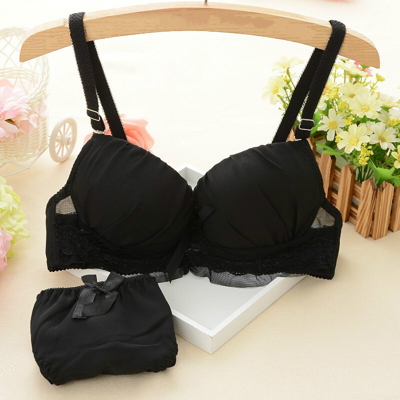 内衣胸罩少女高中学生日系聚拢小胸内衣内裤套装女有无钢圈文胸薄款