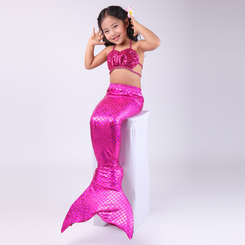 美人鱼尾巴泳衣儿童装服装女童宝宝游泳衣三件套装体泳装比基尼蓝色无
