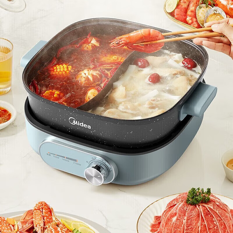 美的(Midea)电火锅 鸳鸯锅分体速沸电火锅6升大容量 多功能锅炖煮涮一体式不沾 MC-HGS303003高清大图