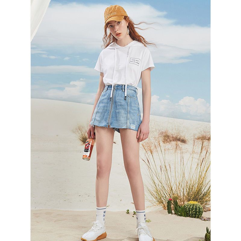 拉夏贝尔拉贝缇高腰牛仔短裤女装夏季新款韩版宽松a字休闲阔