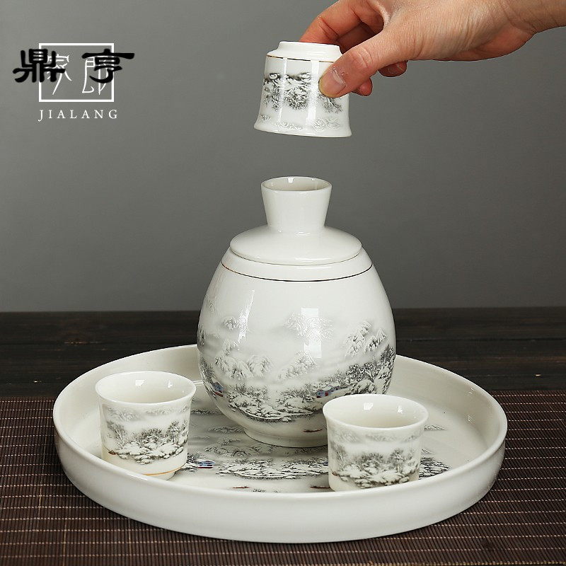 鼎亨温酒器烫酒壶家用陶瓷酒具套装黄酒热酒白酒杯暖酒壶中式半斤