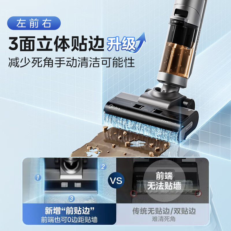 美的(Midea)洗地机GX5pro 自清洁无尘感 滚刷防缠绕 实时电解水 创新3贴边清洁 无线家用洗拖一体机 黑色高清大图