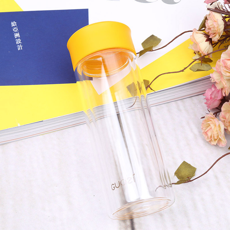 果兹五彩随心杯双层保温杯时尚水杯隔热防烫玻璃杯200ml