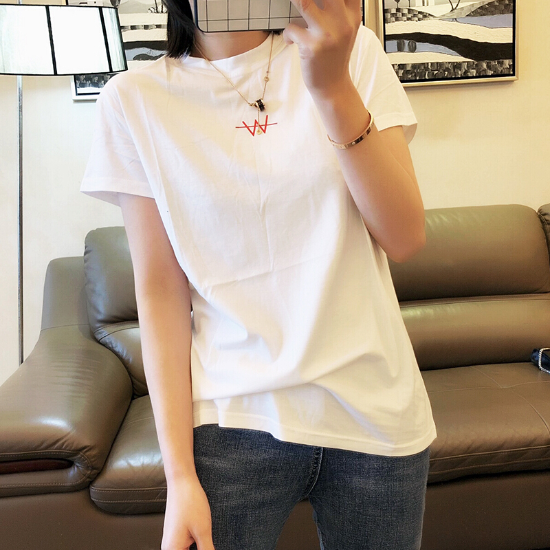2018夏季新款休闲舒适字母百搭短袖T恤女潮藏青色均码