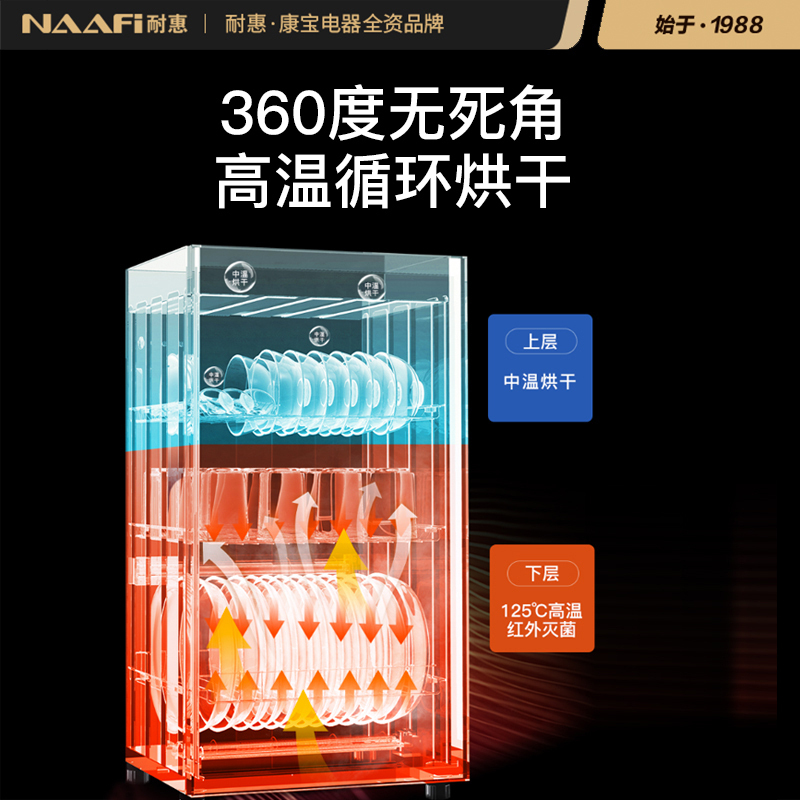 康宝(Canbo)/耐惠(NAAFI)家用立式90L消毒柜高温二星消毒 碗筷厨房消毒碗柜XDZ90-MRP1