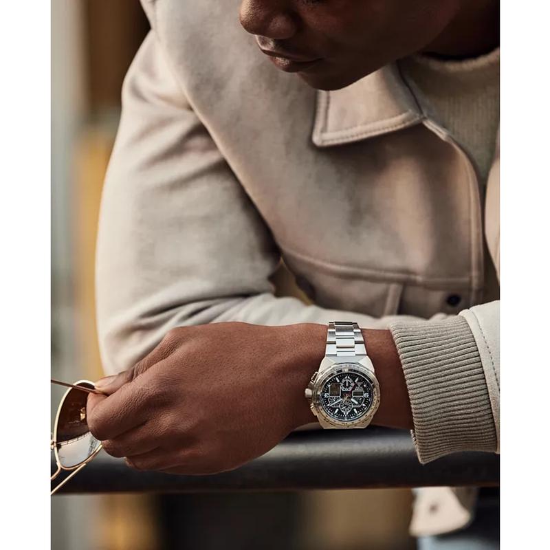 西铁城(CITIZEN)光动能电波男款运动手表46mm防水防震多功能计时码表高清大图