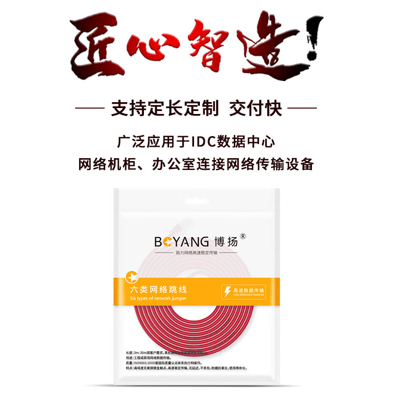 博扬 六类屏蔽网络跳线 CAT6低烟无卤FTP千兆成品网线 3米 红BY-LSZH-603RP 条高清大图