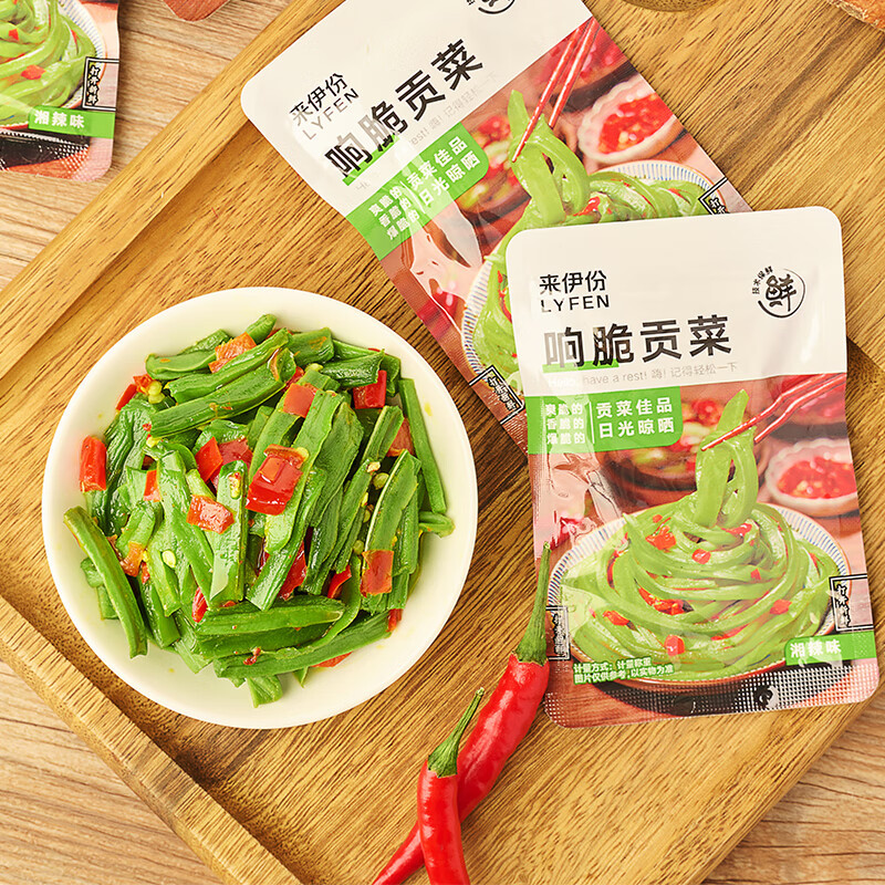 来伊份响脆贡菜(湘辣味)168g 素食即食小吃笋类竹笋干下饭菜零食