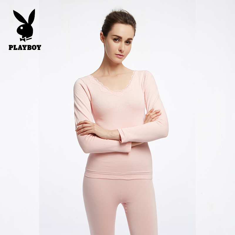 【断码清仓】花花公子女士美体保暖套装修身均码粉色高清大图