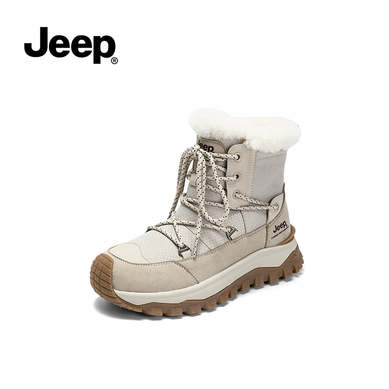 jeep雪地靴女2024新款冬季加绒加厚东北棉鞋防寒保暖户外徒步靴子高清大图