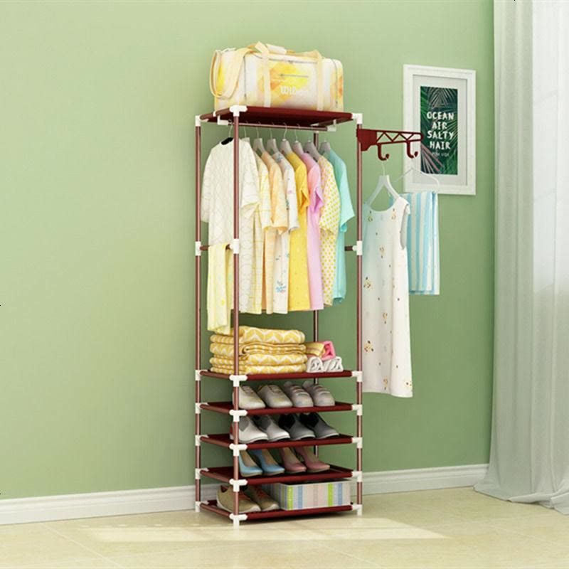 吉良缘多功能衣帽架落地挂衣架室内衣服架卧室客厅简易置物收纳架 古铜图片