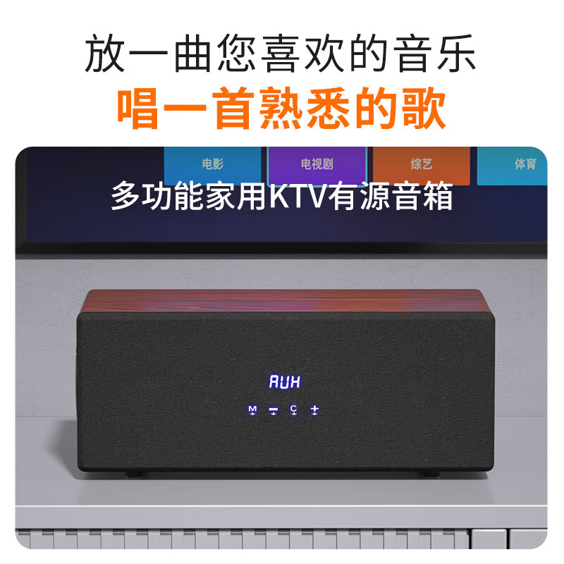 索爱(soaiy)SA-F8家庭KTV音响卡拉ok功放一体机家用电视投影电木吉他乐器音箱双话筒升级4喇叭木花纹高清大图