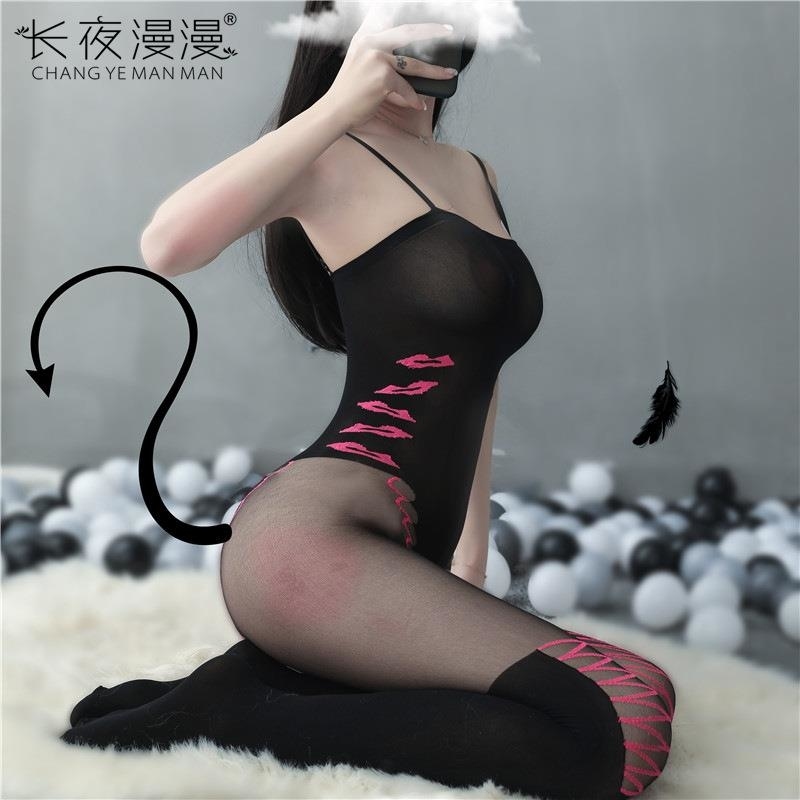 长夜漫漫情趣内衣女性感诱惑免脱开档透明吊带连体衣可爱代发8850 黑色 精装(80-130斤)