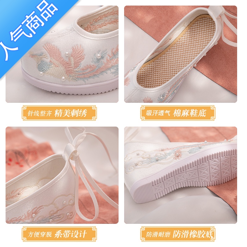 SUNTEK汉服鞋女夏季绣花鞋内增高5翘头履弓鞋高跟宋制古风古装古代鞋子高清大图