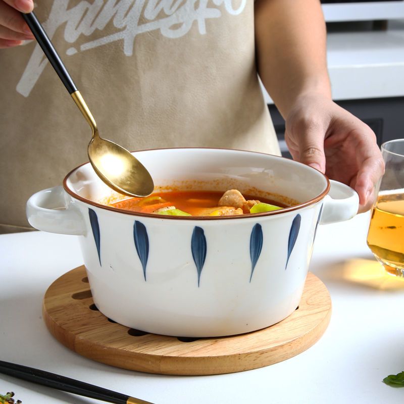 汤碗大容量双耳特大号大碗家用上档次陶瓷汤盆盛汤耐高温防烫带盖6寸