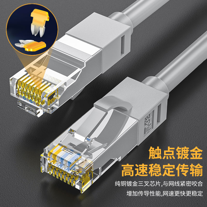 晶华 超五类网线 高速cat5e类百兆网路连接线 家用工程电脑宽带路由器机顶盒纯铜成品跳线 灰色3米W310H高清大图