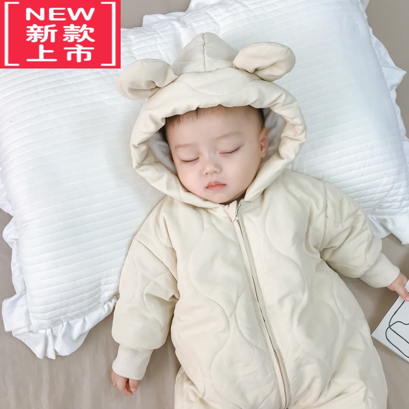 可莉允婴儿冬装外套装宝宝连体衣服新年红色虎拜年睡衣新生儿过年棉服