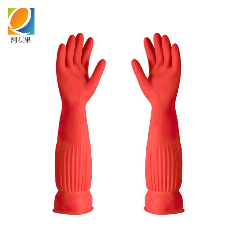 阿祺果 橡胶手套 45cm橘红色S-L(请备注尺码)双