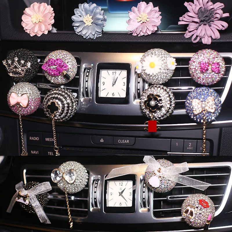 敬平车载香水出风口装饰女车内汽车空调香薰内饰摆件车上装饰品粉彩玫