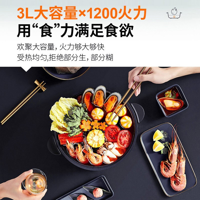 九阳(Joyoung)电火锅多功能家用3升L电热锅电炖锅HG30-G632 夜曲蓝