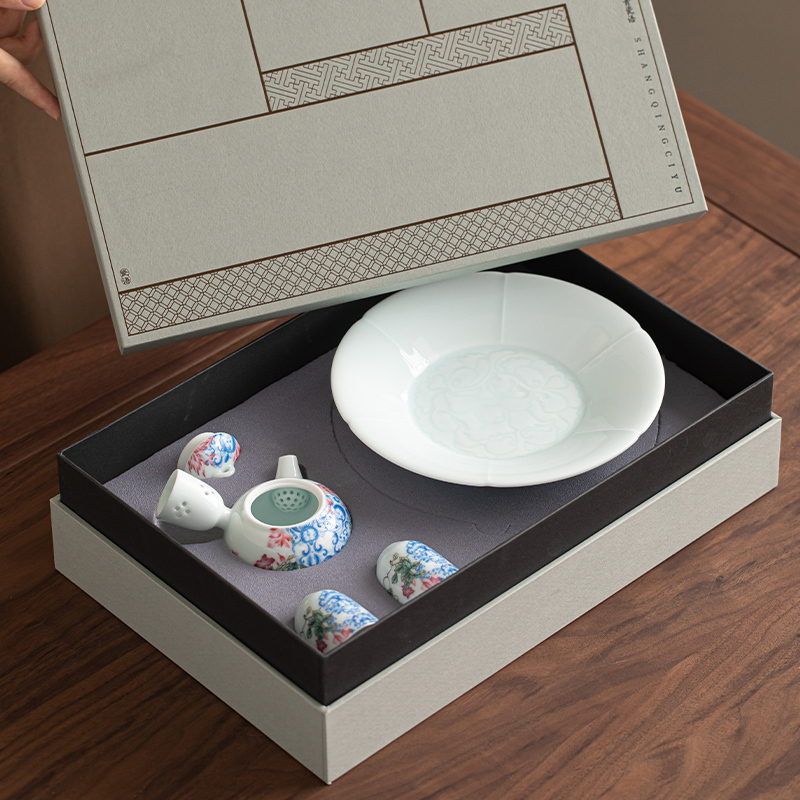苏氏陶瓷(SUSHI CERAMICS)青瓷繁花似锦侧把壶果糖盘功夫茶具套装
