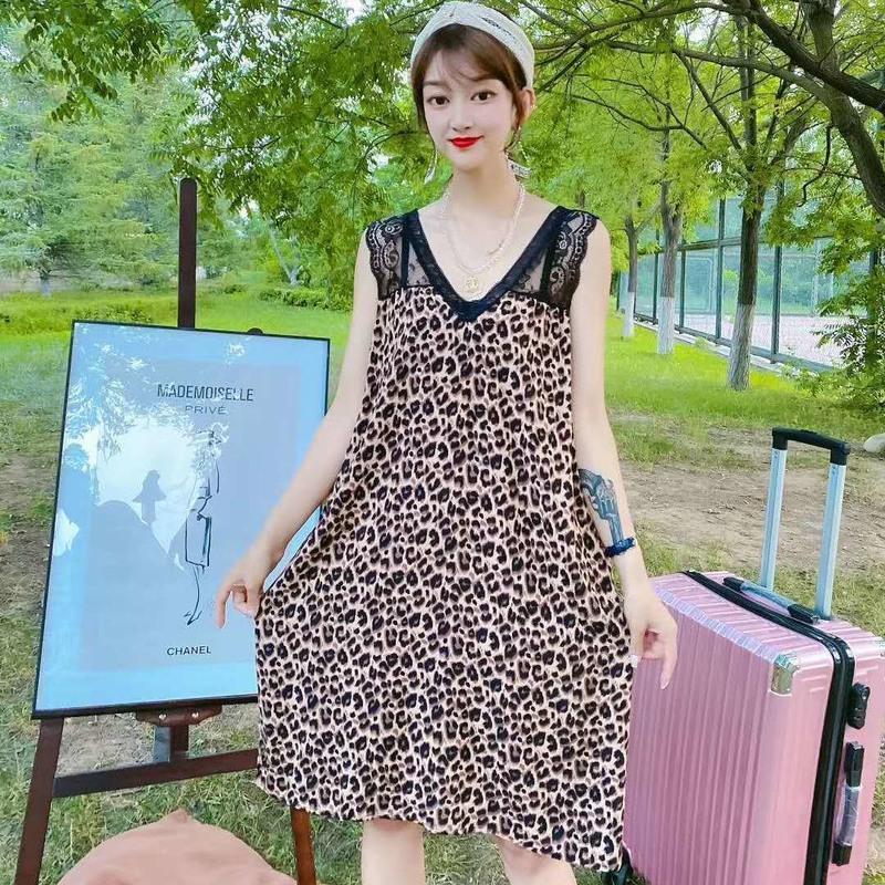 2021春夏睡裙女款棉绸舒适时尚家居服大码韩版睡衣可外穿潮ins 豹纹 XL95-120