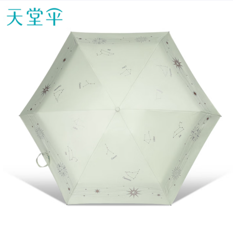 天堂防紫外线遮阳伞6K太阳伞便携式五折系列黑胶防晒伞新芽绿伞下96CM 新芽绿