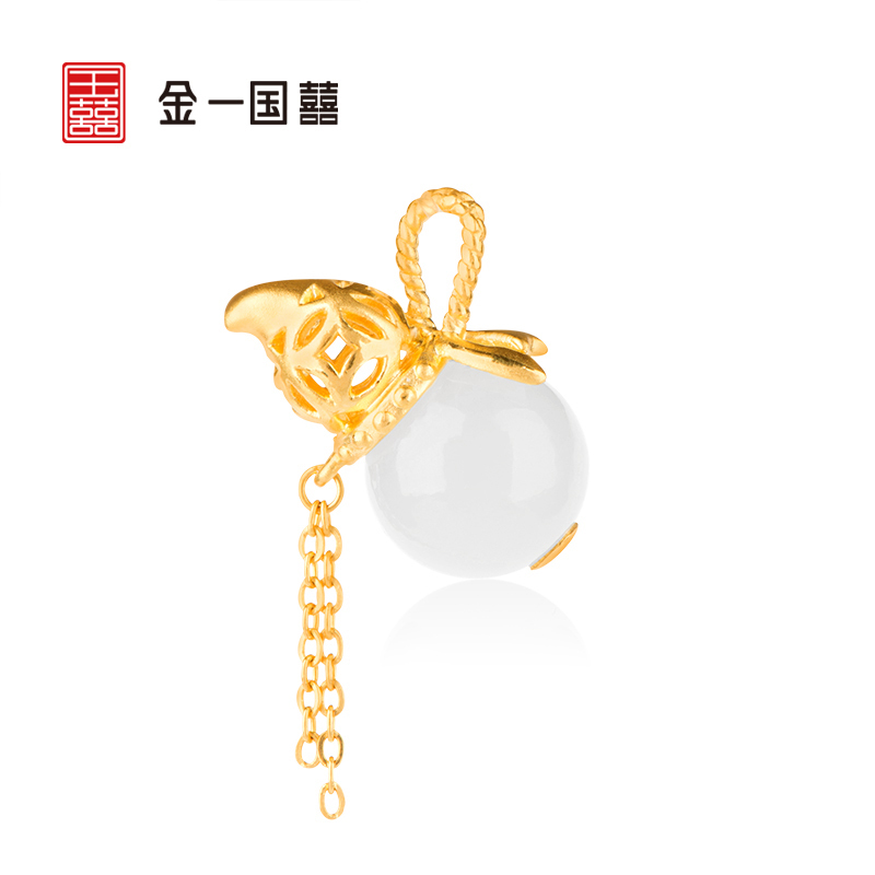 金一 国囍足金玉葫芦·福禄财女士和田玉吊坠赠银链(定价)ZJDZ038