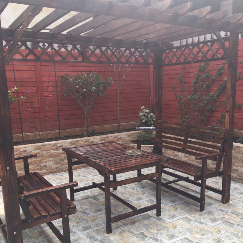 森美人葡萄架防腐木屋凉亭实木花架户外家具庭院桌椅花园爬藤架 加宽款搭配75CM宽方桌