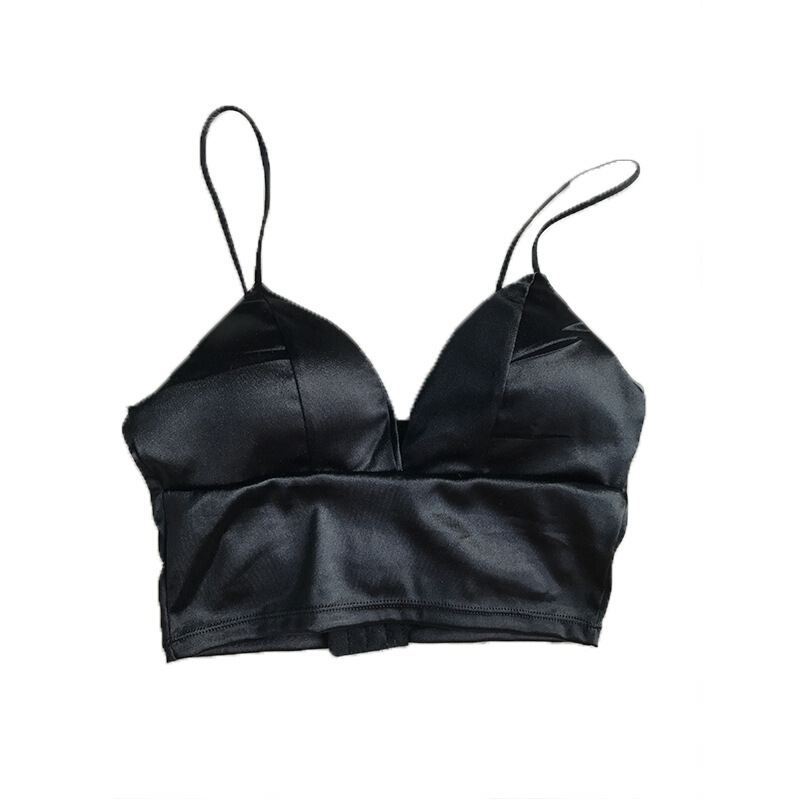 细肩带裹胸抹胸美背文胸带内衣短款无钢圈背心带胸垫2件短款白色均码