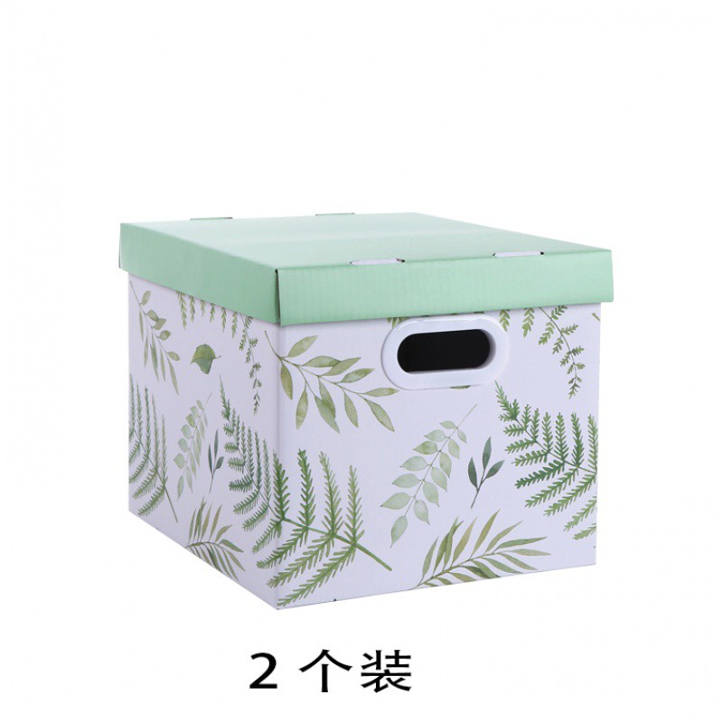 日式绿植收纳纸箱收纳盒盒化妆品书本杂物收纳2个装 三维工匠收纳箱高清大图