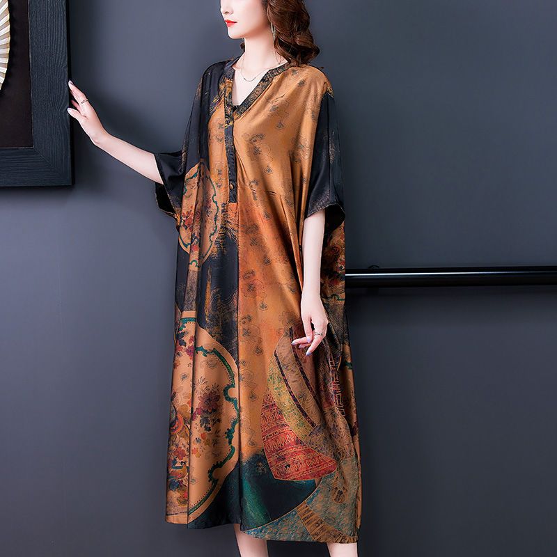 特价清仓重磅真丝连衣裙长款大牌高档宽松杭州丝绸桑蚕丝长裙女夏花色