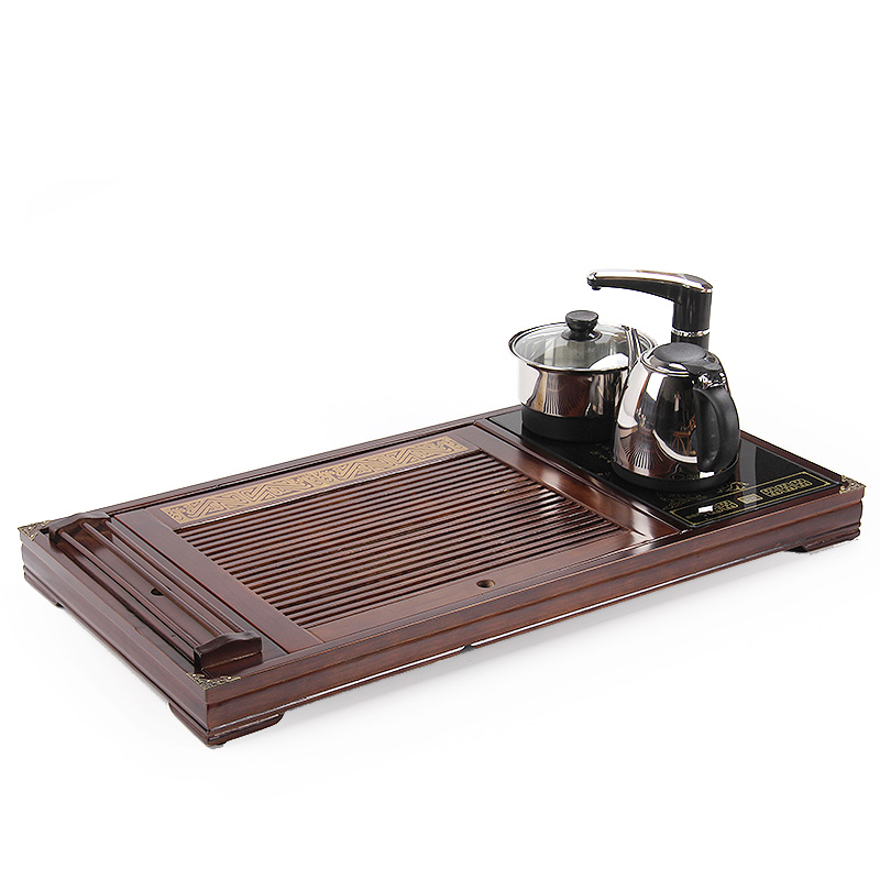 百鸿 整套功夫茶具冰裂釉茶具套装实木茶盘茶海托盘 百福图圣龙19头紫砂带电热炉套装
