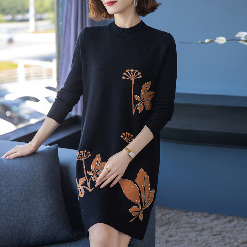 2024春秋装新款专柜品牌羊绒衫女大码羊毛衫女山羊绒衫中长款连衣裙套头毛衣女系带修身显瘦针织衫打底衫女大码女装高清大图