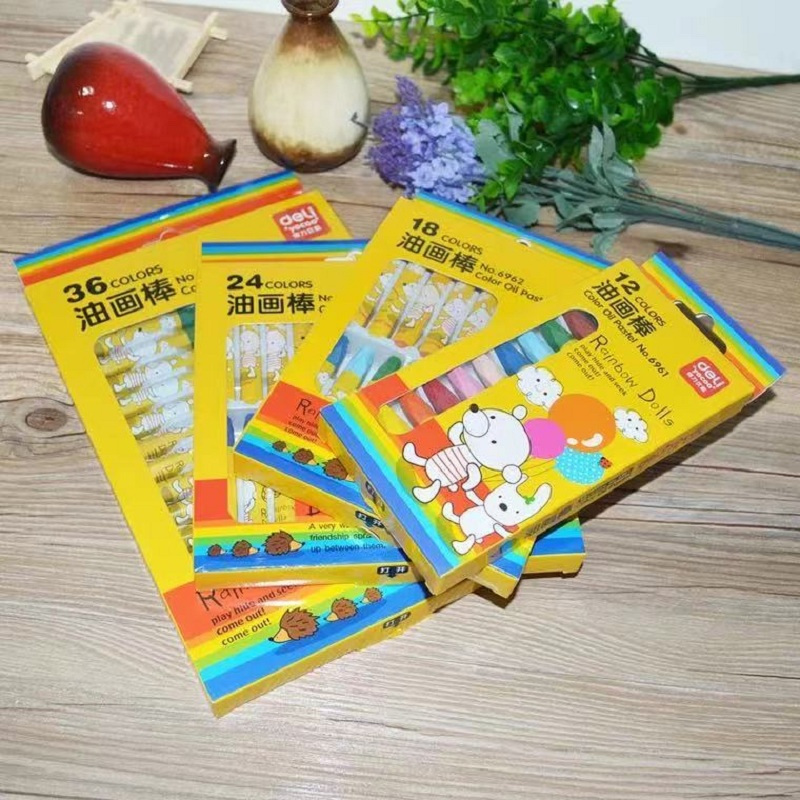 得力文具6962油画棒 不黏手炫彩 儿童美术蜡笔 六角形 无味无毒