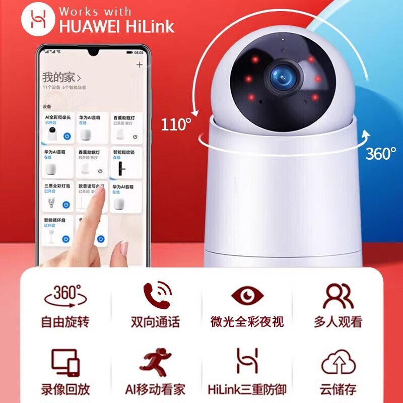 小豚当家AI全彩摄像头 双频版 64G内存卡 (支持鸿蒙智联) 5G双频Wi-Fi 微光全彩 AI人形侦测/移动追踪