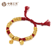 足金999 福袋葫芦金盘缠红绳手链