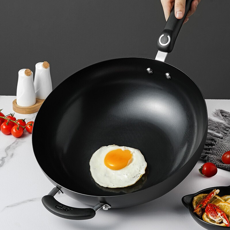 爱仕达wg8332elx炒锅铁锅无涂层32cm炒煎锅电磁炉燃气灶可用32cm